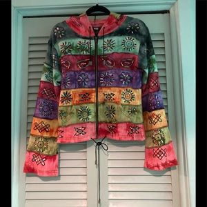 Bright Hand Painted Colored Zip Up Hooded Girls Jacket